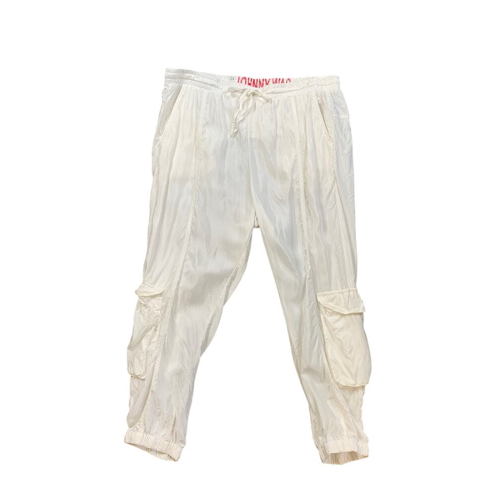 Johnny Was Joggers Womens L Large White Lightweight Cargo Relaxed Crinkled Pants